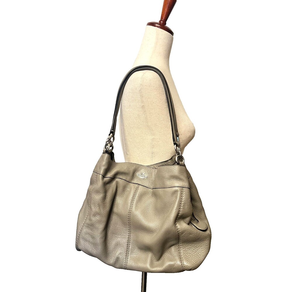 COACH Lexy Leather Shoulder Purse Hobo Bag Grey Taupe Pebbled F57545 EUC